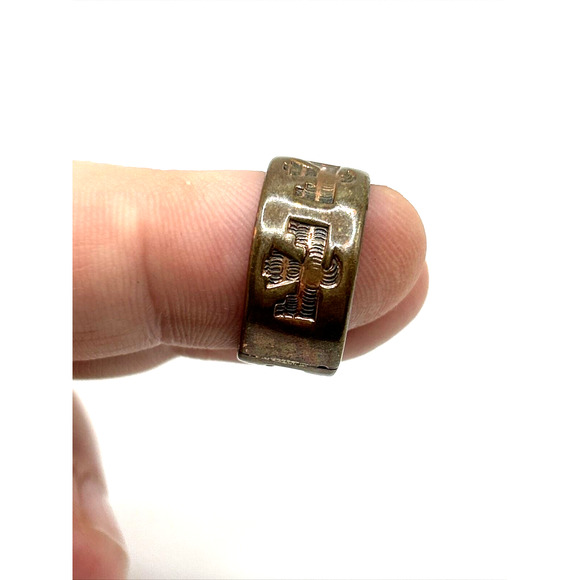 VTG Native American Size 6? 1" Solid Copper Ring Southwest Thunder Bird Signed - Picture 3 of 12